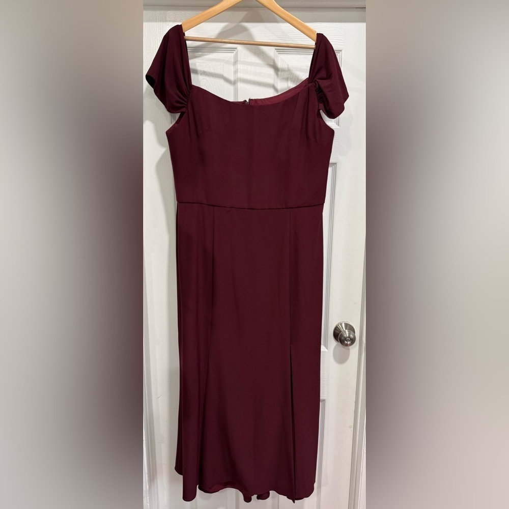 Amsale Strapless Off-Shoulder Burgundy Evening Dress